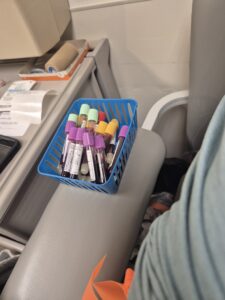 Lab testing for heart transplant evaluation.